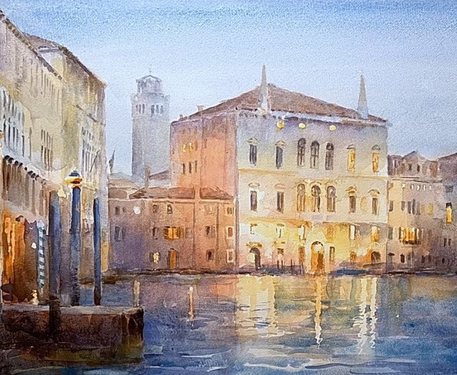 a watercolour painting of the grand canal in Venice