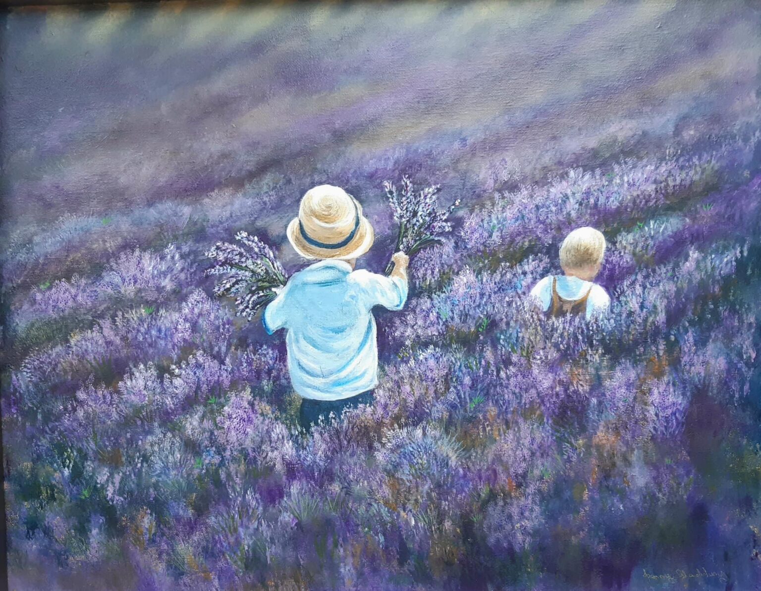 children picking the lavender